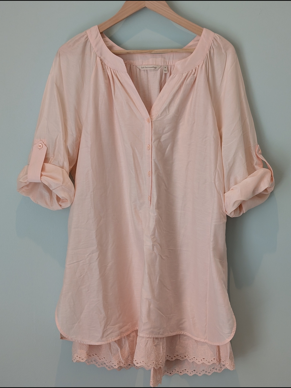 Light Pink Women's Layered Button V-Neck Tunic Top - Picture 2 of 9